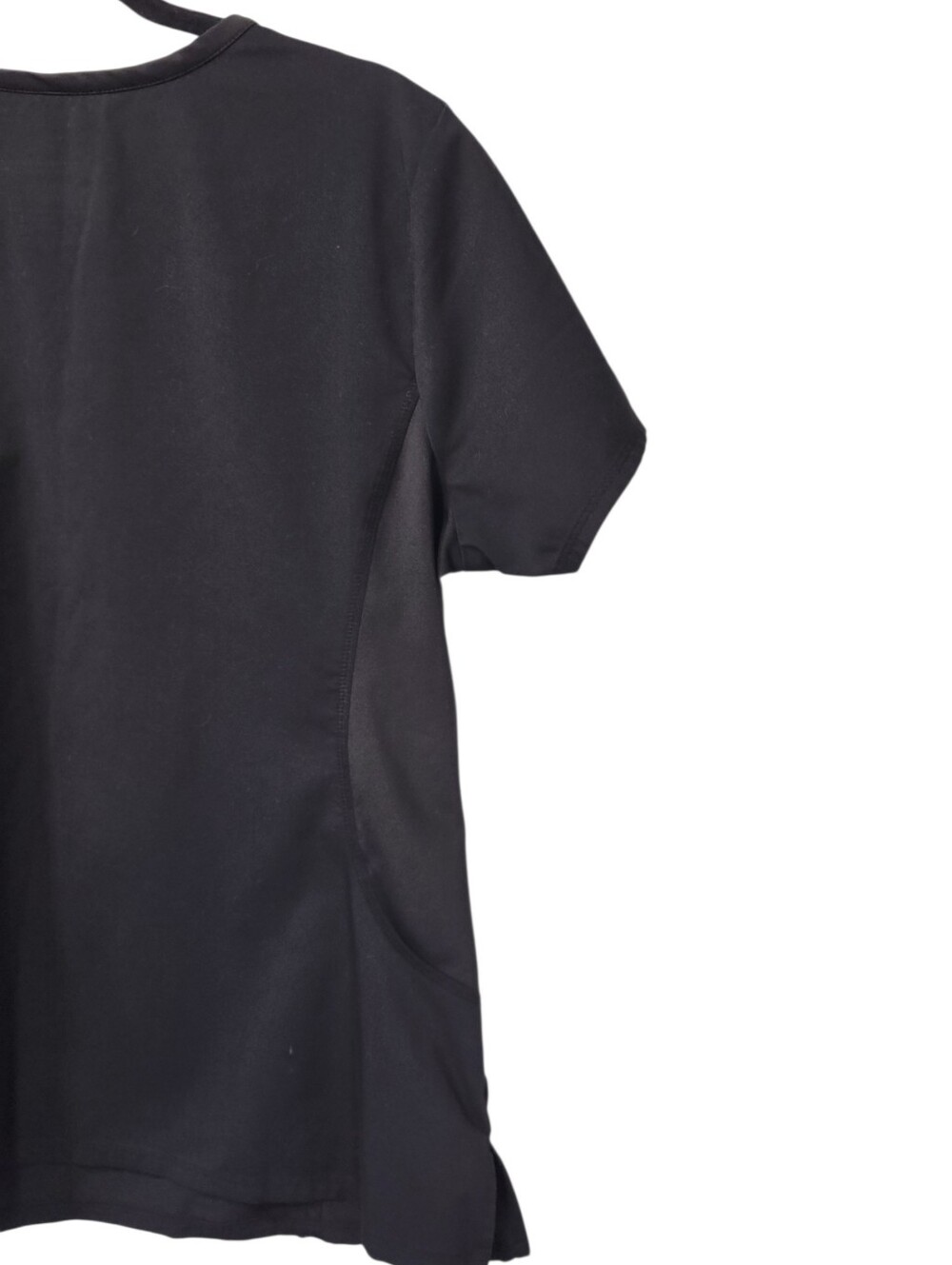 Purple Label Yoga Black Scrub Top Large Stretch V Neck 2 Pocket Medical Uniform - Picture 8 of 11